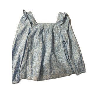 J.Crew Blue & White Floral Square Neck Blouse Cottagecore Romantic Top Size S